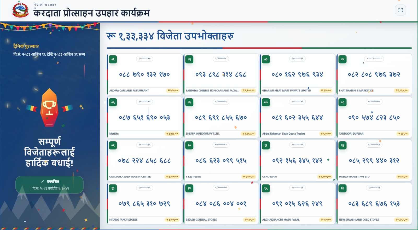 करदाता प्रोत्साहन कार्यक्रमको बम्पर उपहार घोषणा